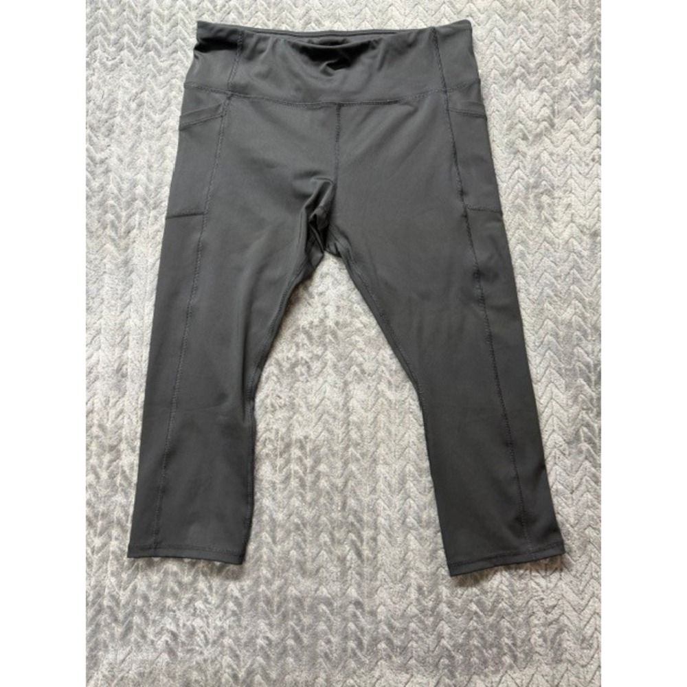 Avia Womens XL Gray High Waisted Capri Leggings with Pockets Yoga Pants 0537